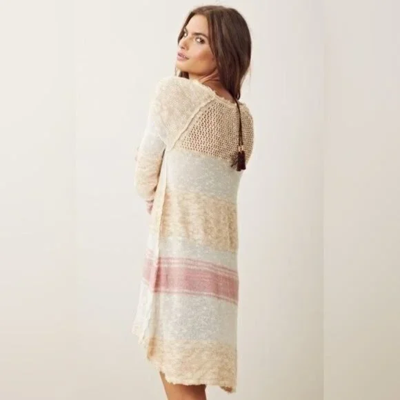 Free People Striped Distressed Knit Mini Dress | Coastal Grandmother Grunge Boho - Picture 11 of 16